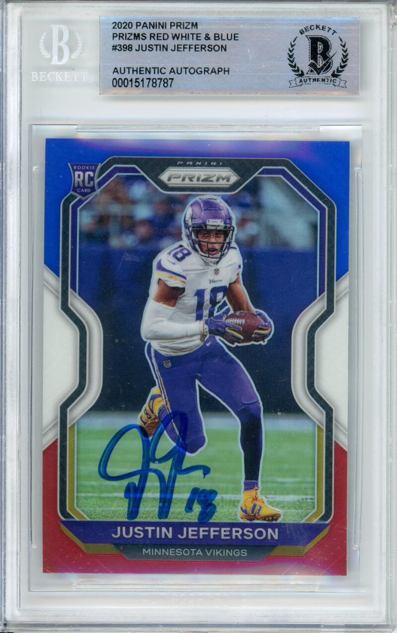 2020 Panini Prizm Red, White & Blue #398 Justin Jefferson RC Vikings BGS Auto 10
