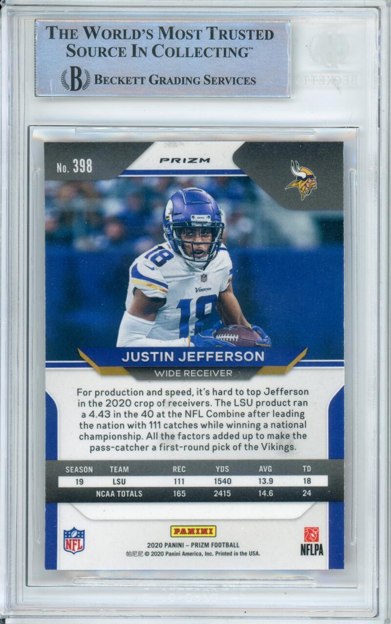 2020 Panini Prizm Red, White & Blue #398 Justin Jefferson RC Vikings BGS Auto 10