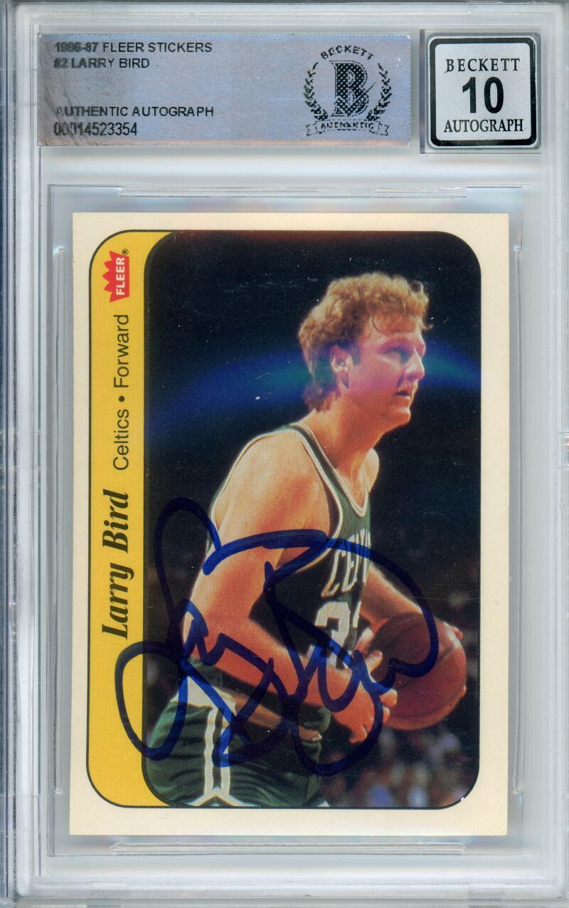 1986-87 Fleer Stickers #2 Larry Bird Boston Celtics BGS Autograph 10