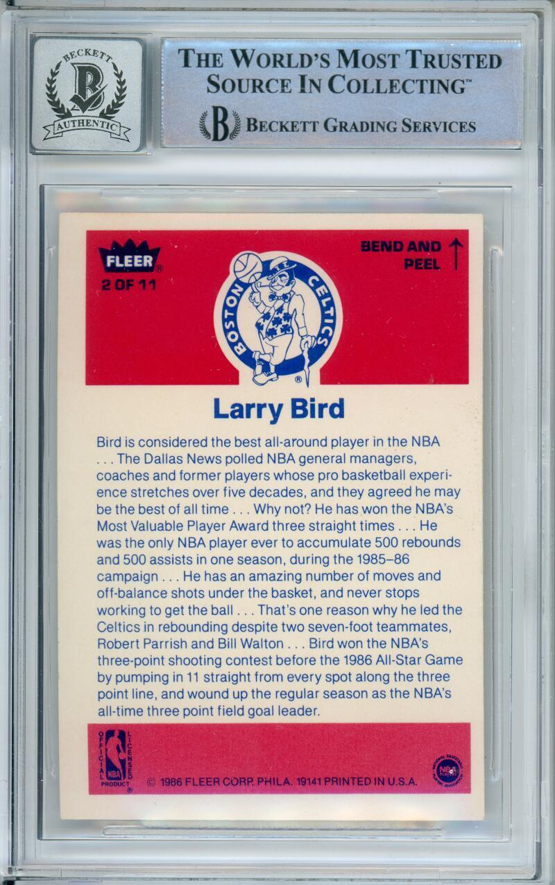1986-87 Fleer Stickers #2 Larry Bird Boston Celtics BGS Autograph 10