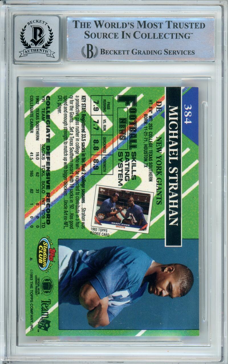 1993 Topps Stadium Club #384A Michael Strahan RC New York Giants BGS Auto 10