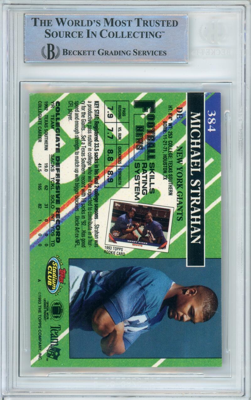 1993 Topps Stadium Club #384A Michael Strahan RC New York Giants BGS Auto 10