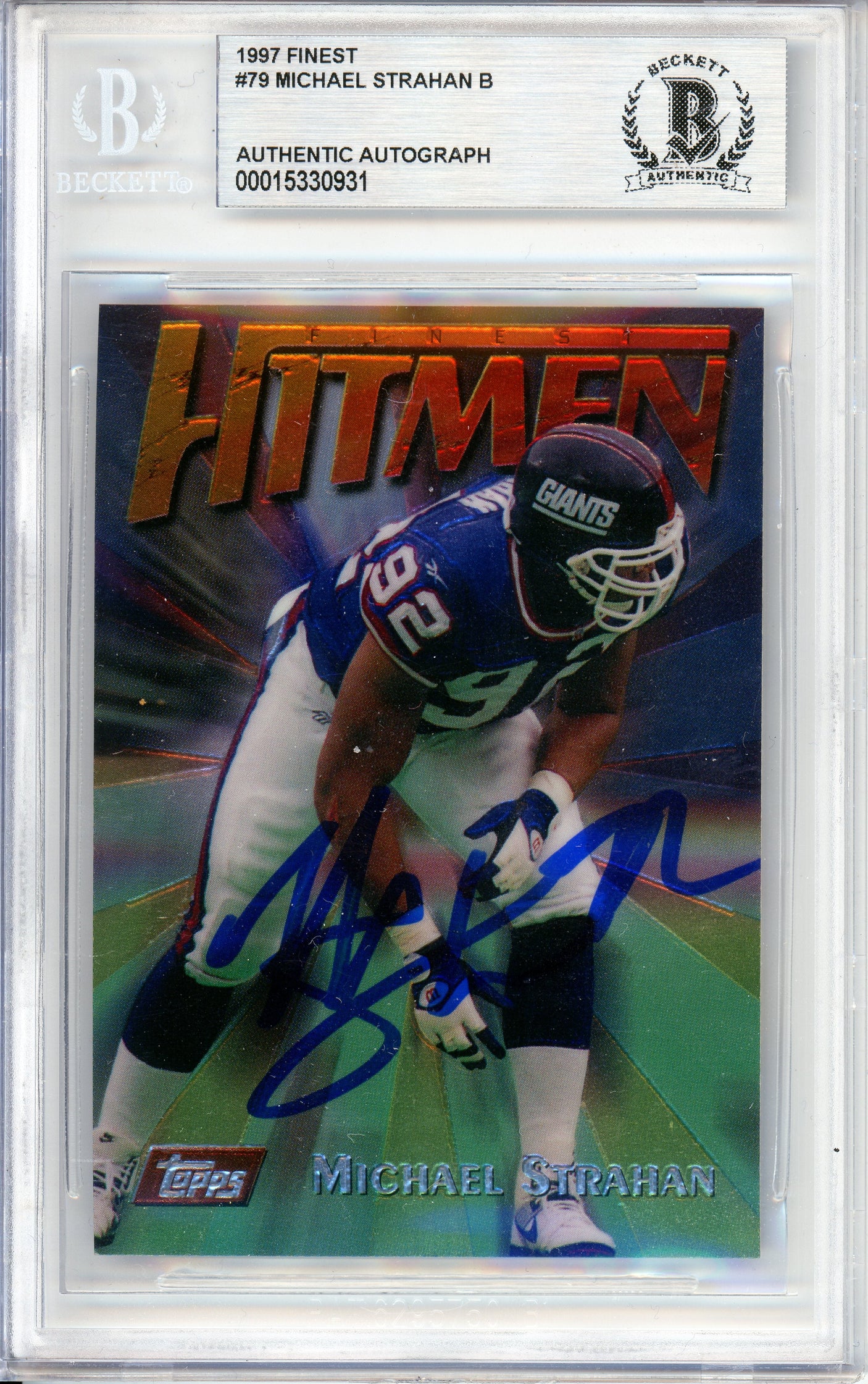 1997 Topps Finest Hitmen #79 Michael Strahan New York Giants BGS Autograph 10