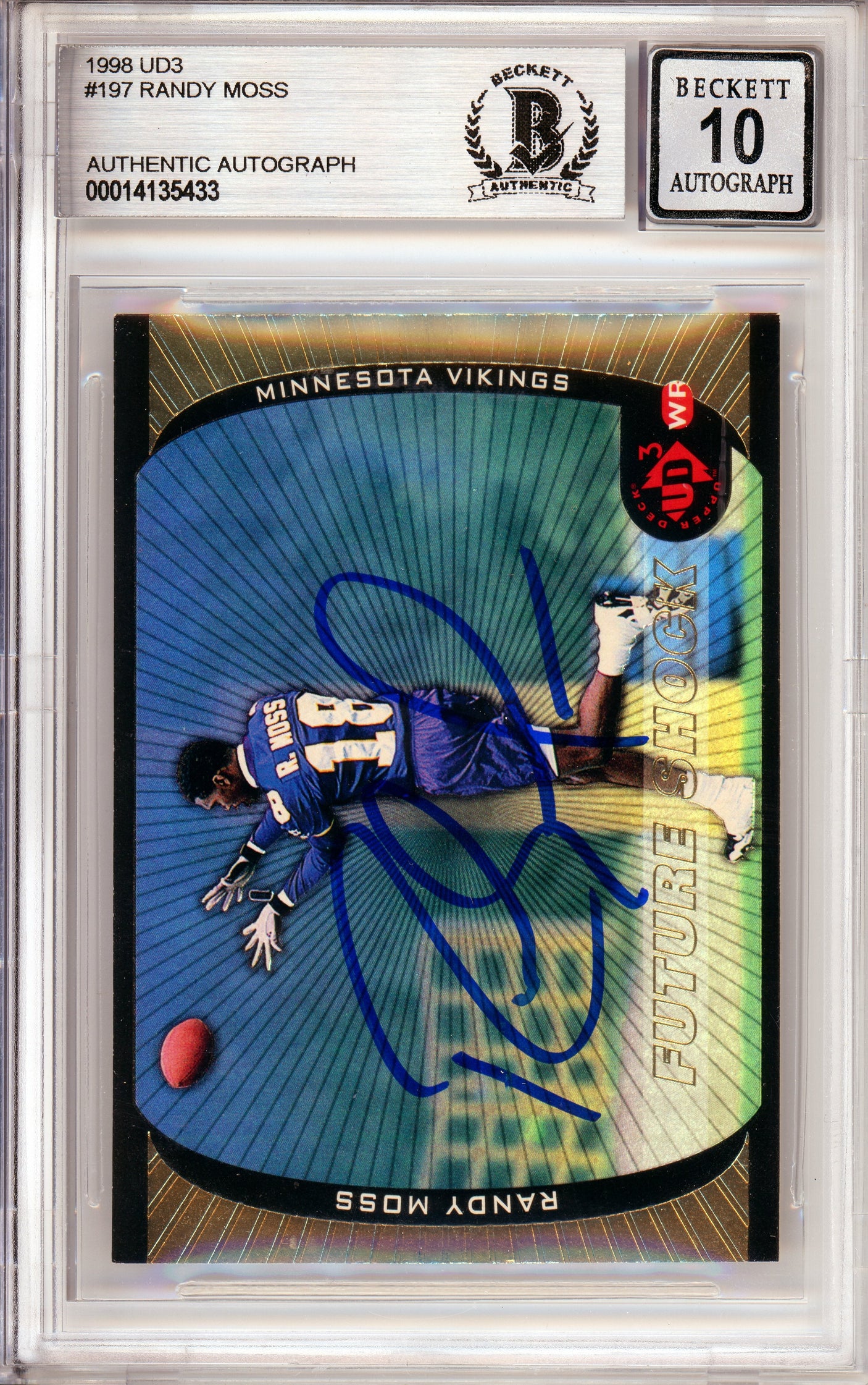 1998 Upper Deck UD3 #197 Randy Moss RC Minnesota Vikings BGS Autograph 10