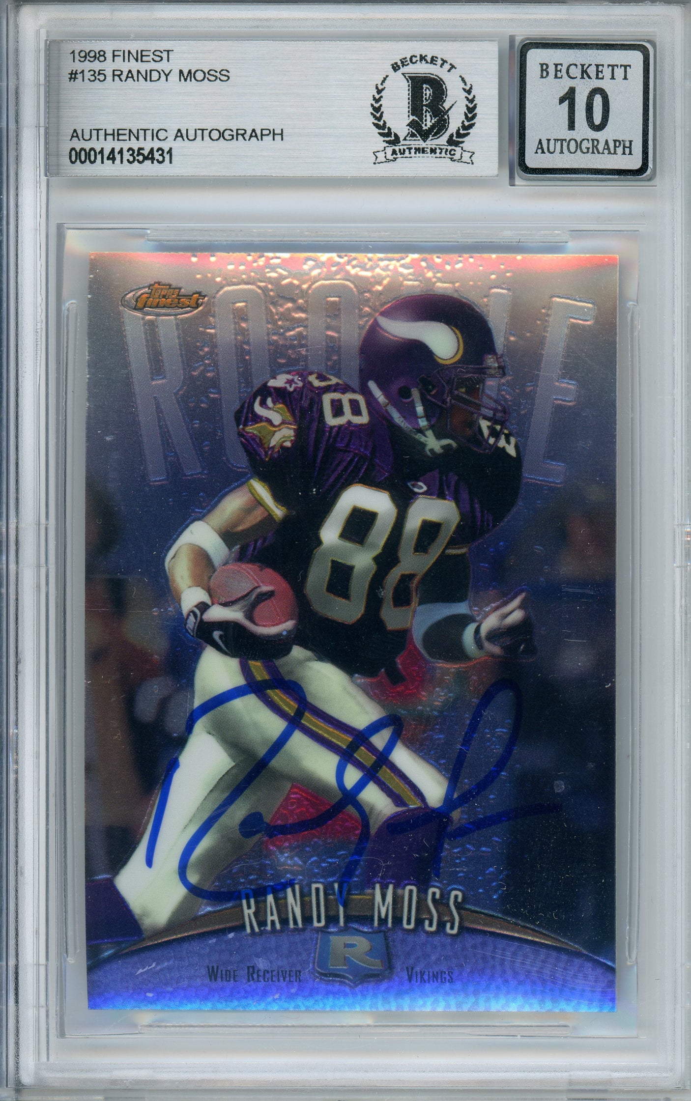 1998 Topps Finest #135 Randy Moss RC Minnesota Vikings BGS Autograph 10