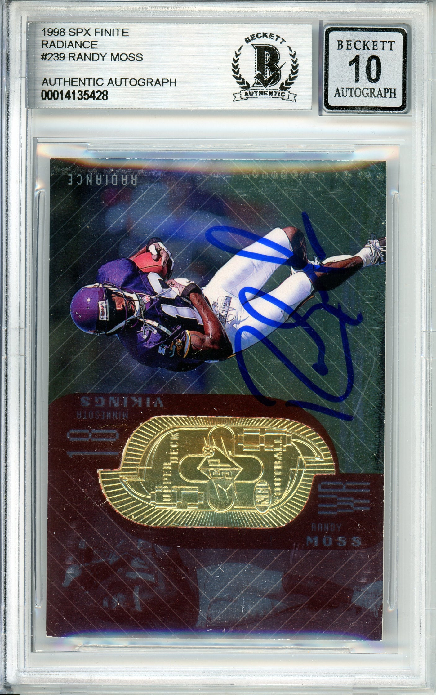 1998 SPX Finite Radiance #239 Randy Moss RC Minnesota Vikings BGS Autograph 10