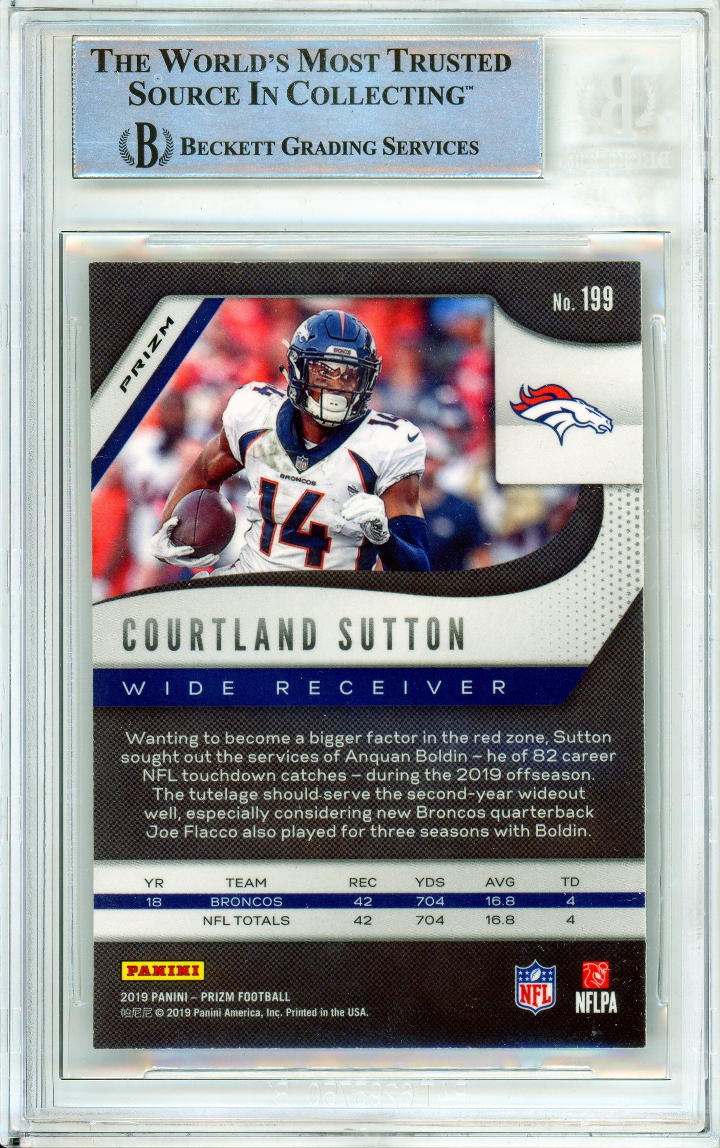 2019 Panini Prizm Orange Lazer #199 Courtland Sutton Broncos BGS Autograph 10
