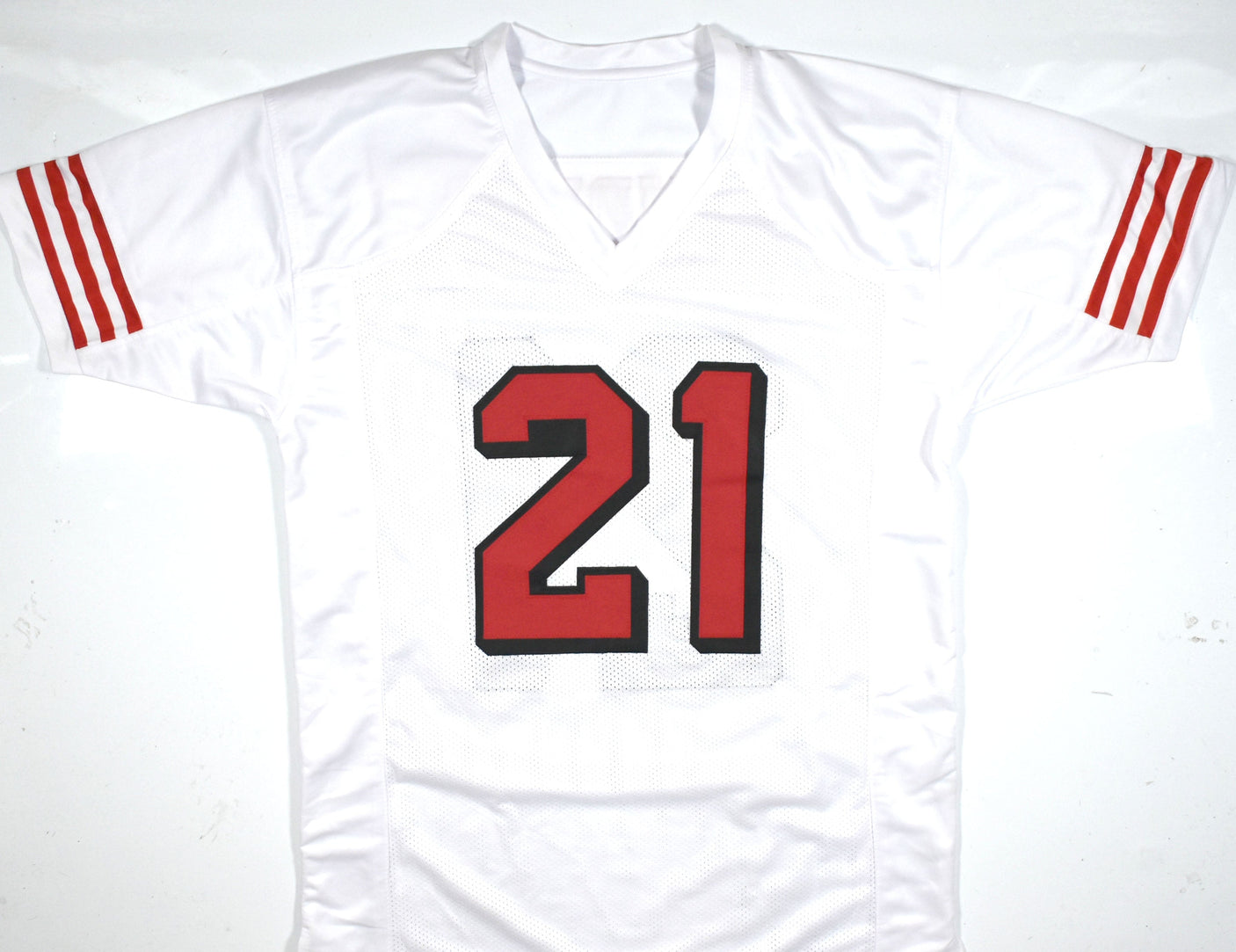 Deion Sanders Autographed White Pro Style Jersey- Beckett W Hologram *Silver