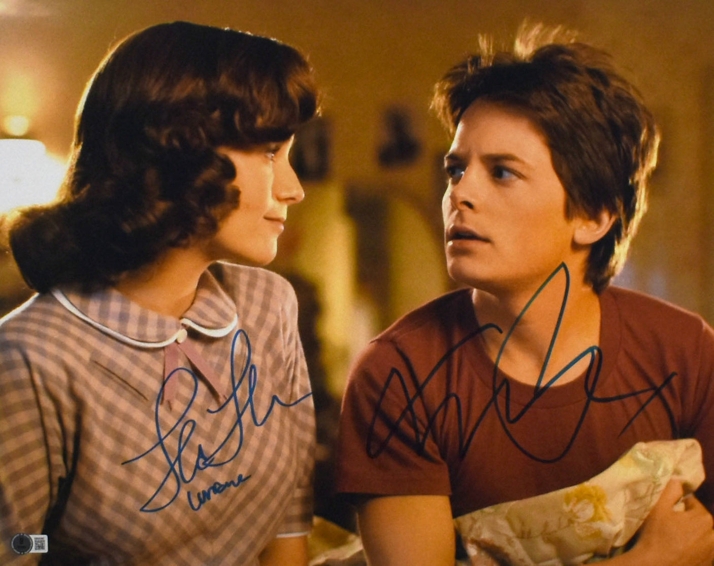 Michael J. Fox Lea Thompson Signed Back to the Future 16x20 Photo-Beckett W Holo