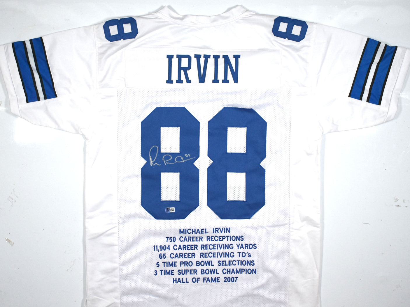 Michael Irvin Autographed White Pro Style Stat Jersey - Beckett W Hologram
