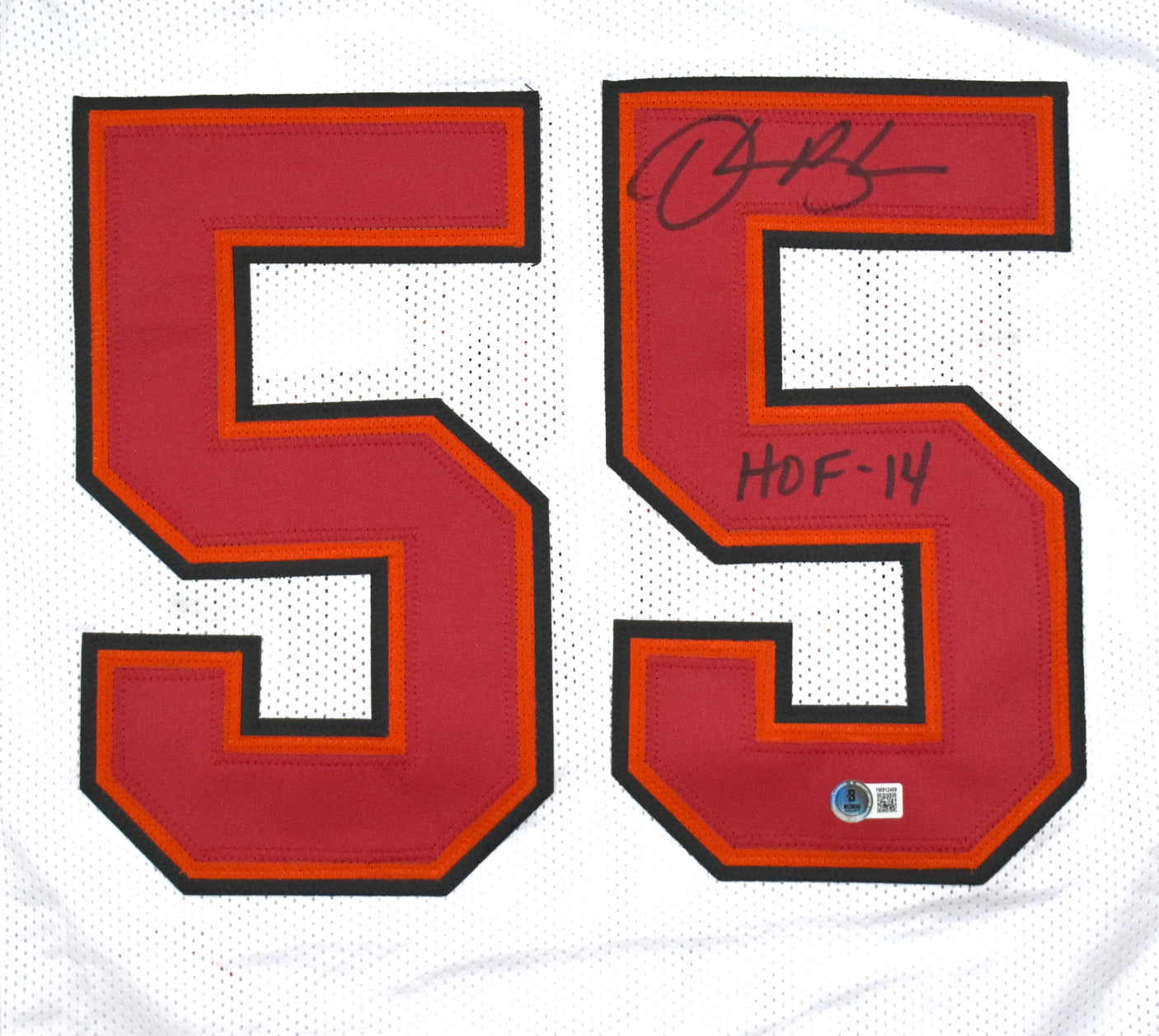 Derrick Brooks Autographed White Pro Style Jersey w/HOF- Beckett W Hologram