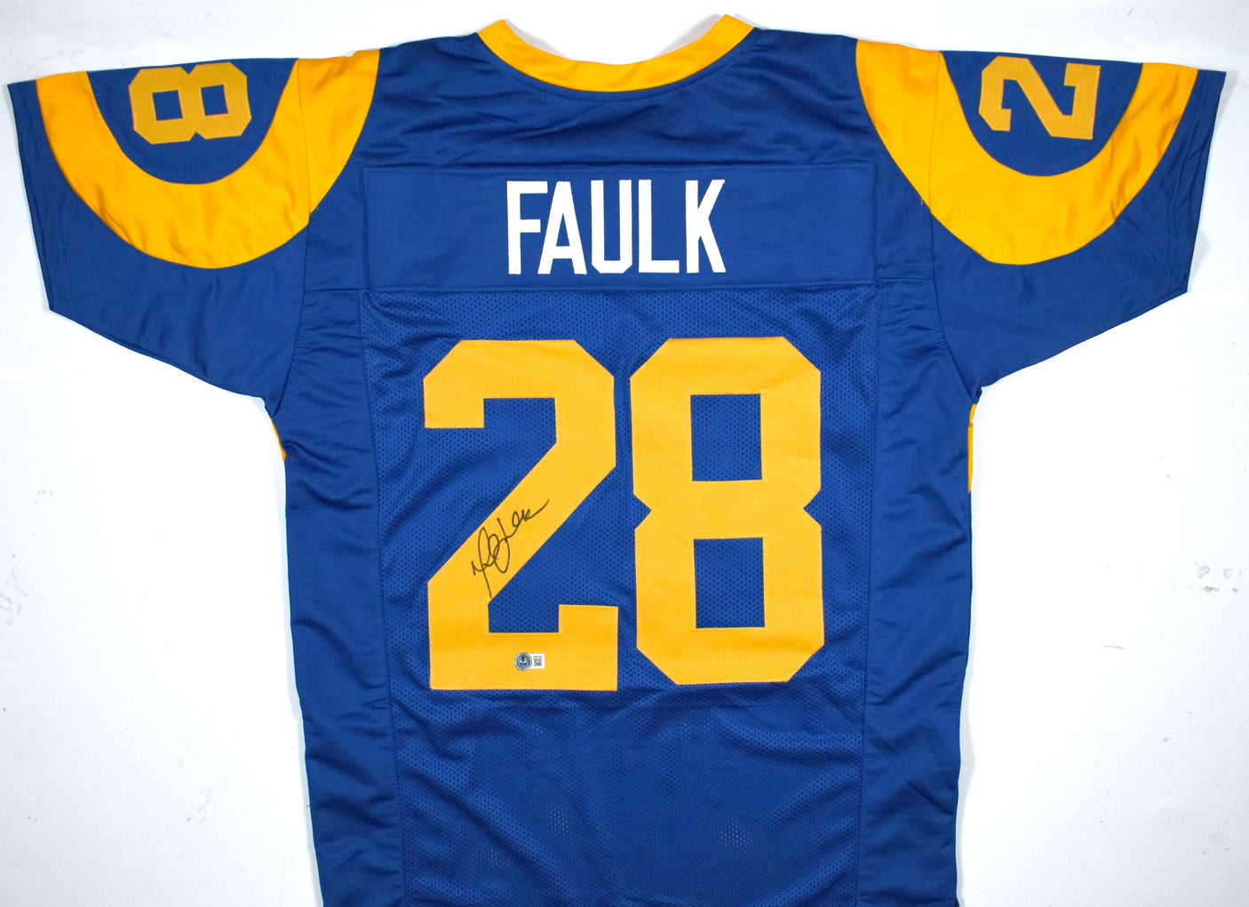 Marshall Faulk Autographed Blue Yellow Pro Style Jersey - Beckett W Hologram