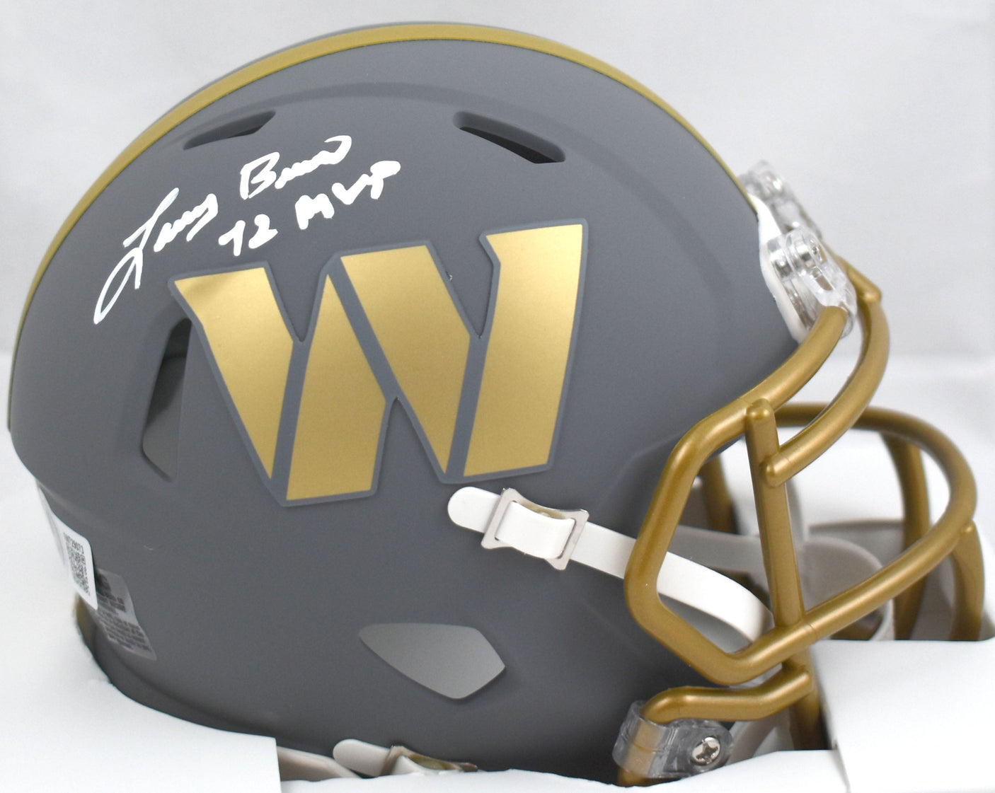 Larry Brown Autographed Commanders Slate Speed Mini Helmet w/MVP- Beckett W Holo