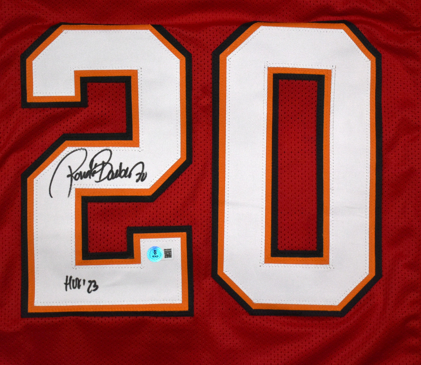 Ronde Barber Autographed Red Pro Style Jersey w/ HOF - Beckett W Hologram *Black