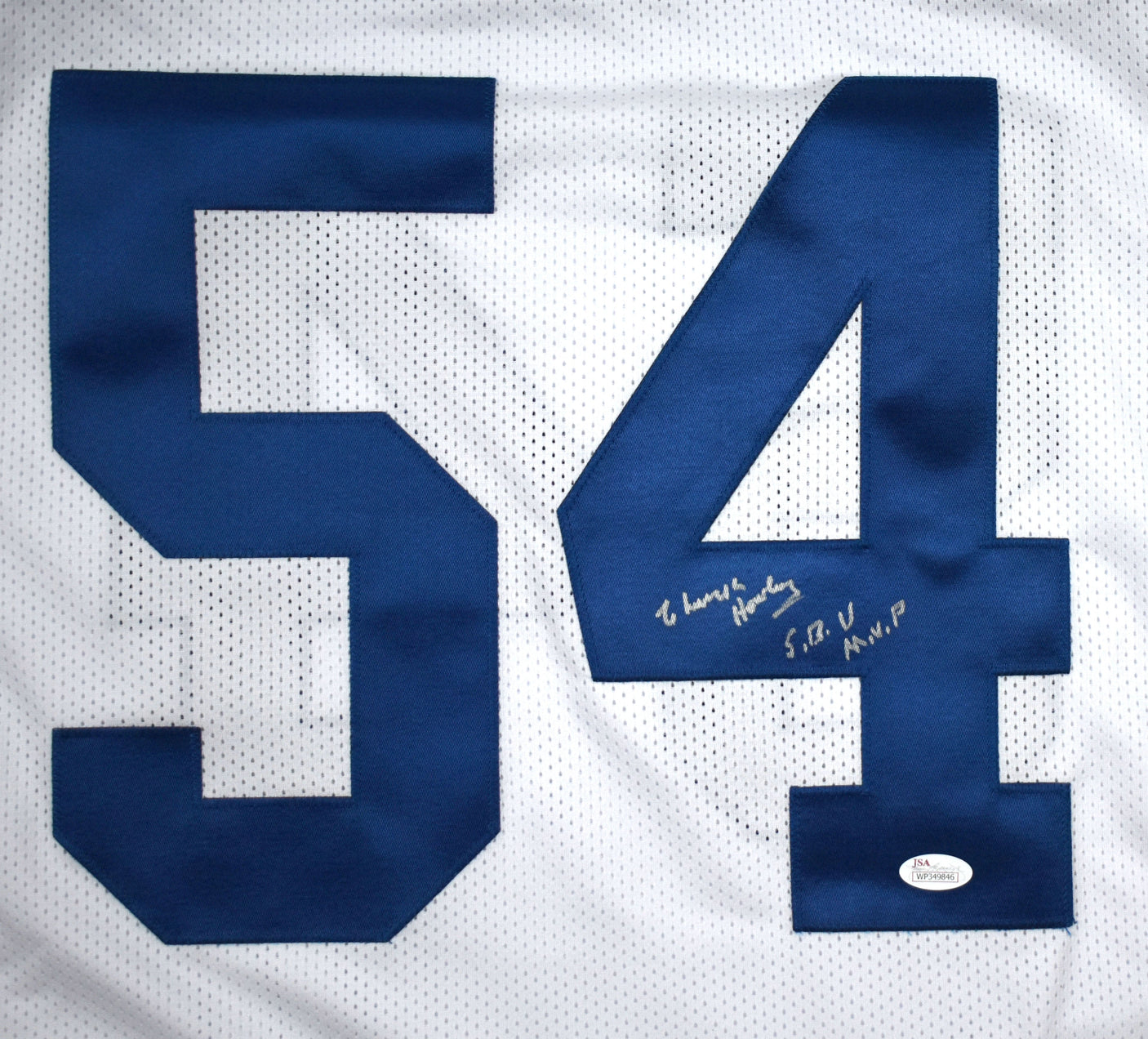 Chuck Howley Autographed White Pro Style Jersey w/ SB MVP - JSA W *Silver