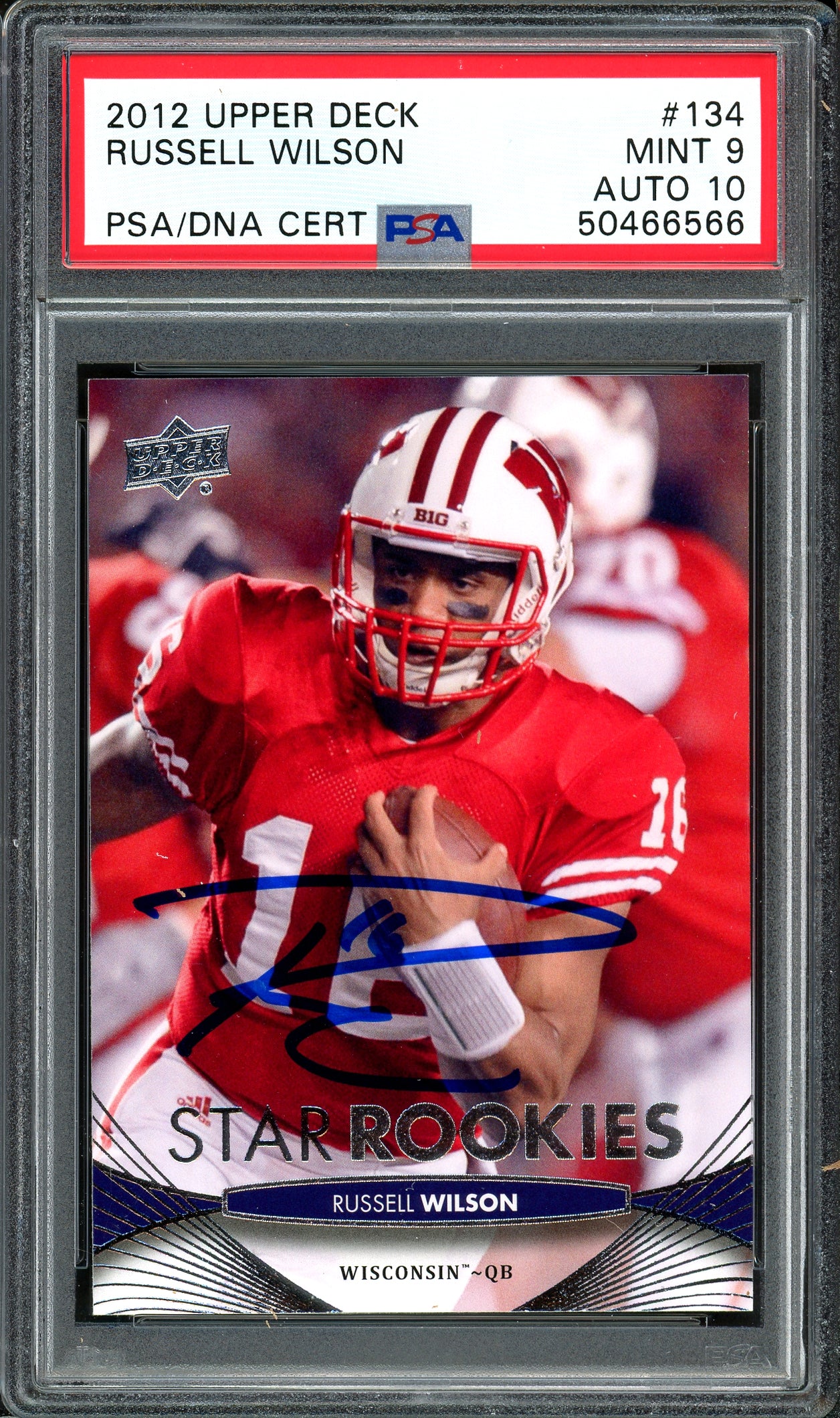 Russell Wilson Autographed 2012 Upper Deck Rookie Card #134 Seattle Seahawks Auto Grade 10 Card Grade Mint 9 PSA/DNA #50466566