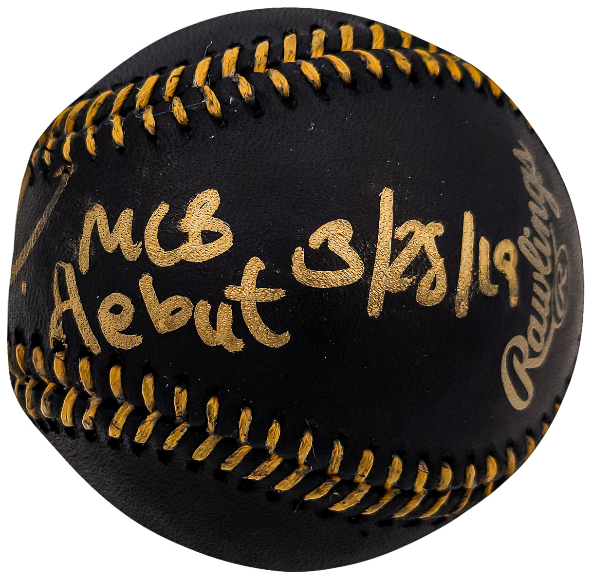 Fernando Tatis Jr. Autographed Official Black MLB Baseball San Diego Padres In Gold "MLB Debut 3/28/2019" JSA Stock #202007