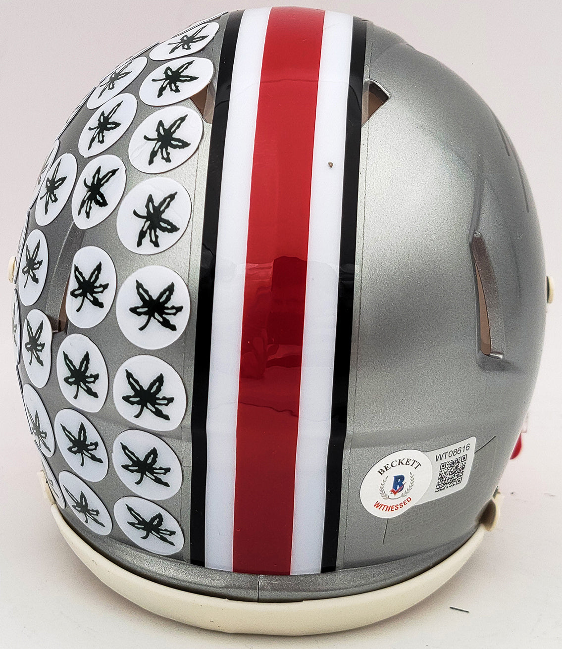 TreVeyon Henderson Autographed Ohio State Buckeyes Flash Silver Speed Mini Helmet Beckett BAS QR Stock #202074