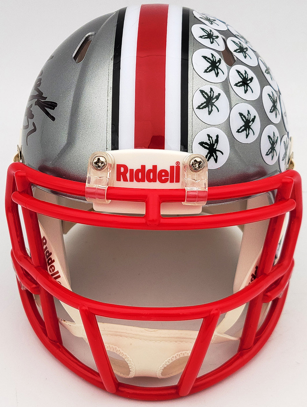 TreVeyon Henderson Autographed Ohio State Buckeyes Flash Silver Speed Mini Helmet Beckett BAS QR Stock #202074