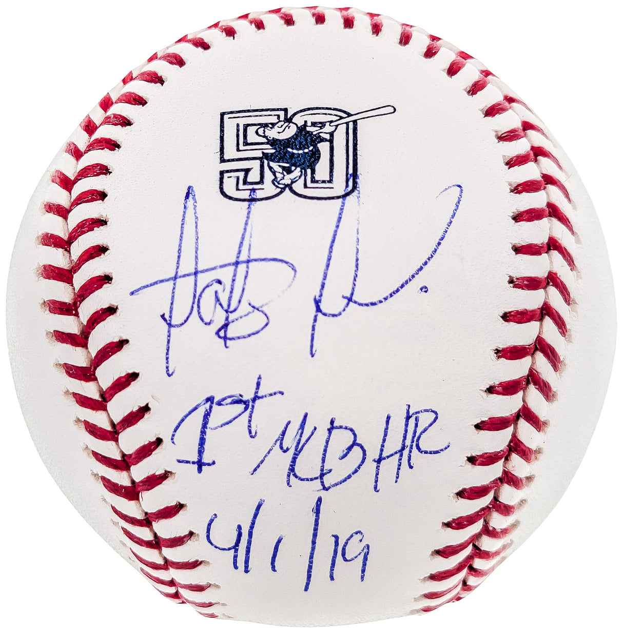Fernando Tatis Jr. Autographed Official MLB 50th Anniversary Logo Baseball San Diego Padres "1st MLB HR 4/1/19" JSA #SD53983