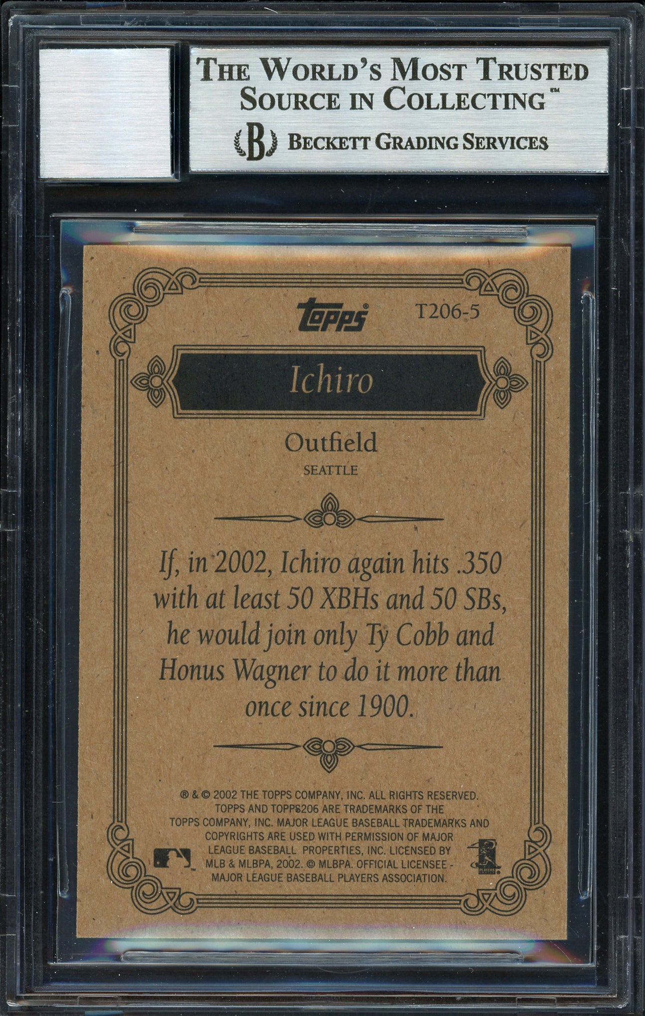 Ichiro Suzuki Autographed 2002 Topps 206 Card #T206-5 Seattle Mariners Auto Grade 10 Beckett BAS Stock #189816
