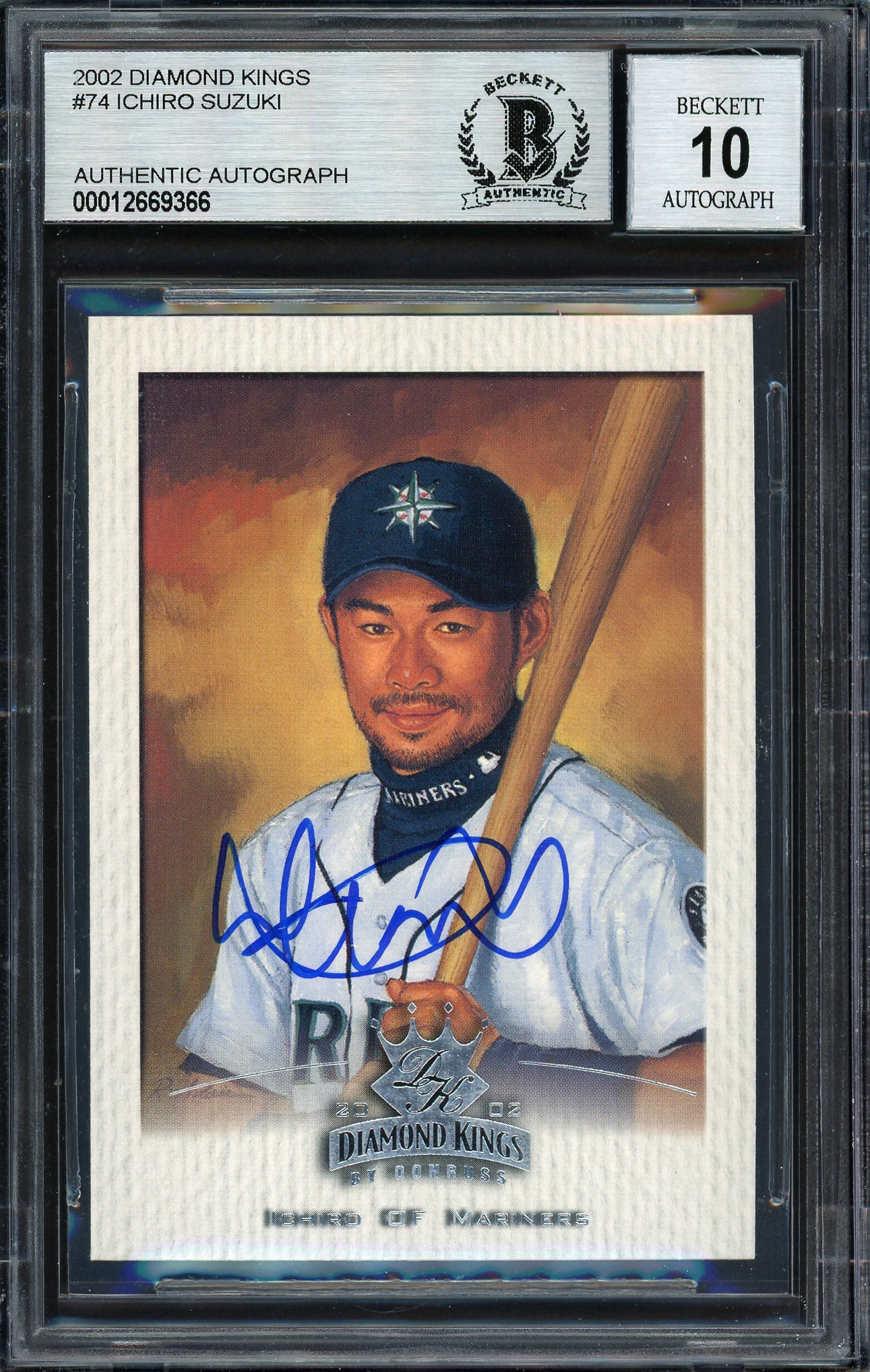 Ichiro Suzuki Autographed 2002 Donruss Diamond Kings Card #74 Seattle Mariners Auto Grade 10 Beckett BAS Stock #189817