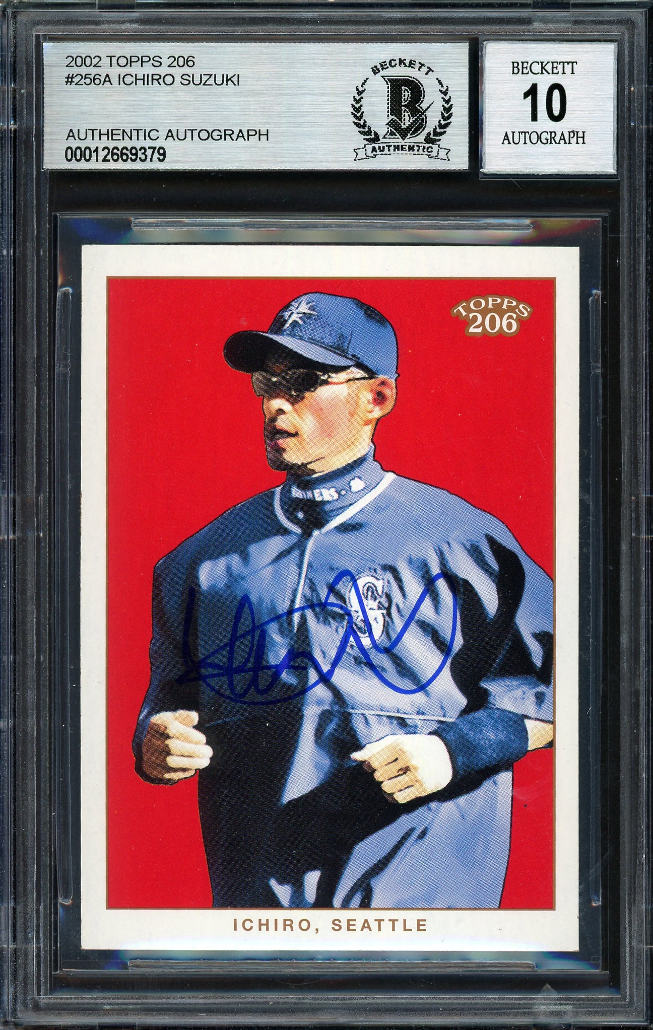 Ichiro Suzuki Autographed 2002 Topps 206 Card #256A Seattle Mariners Auto Grade 10 Beckett BAS Stock #189822