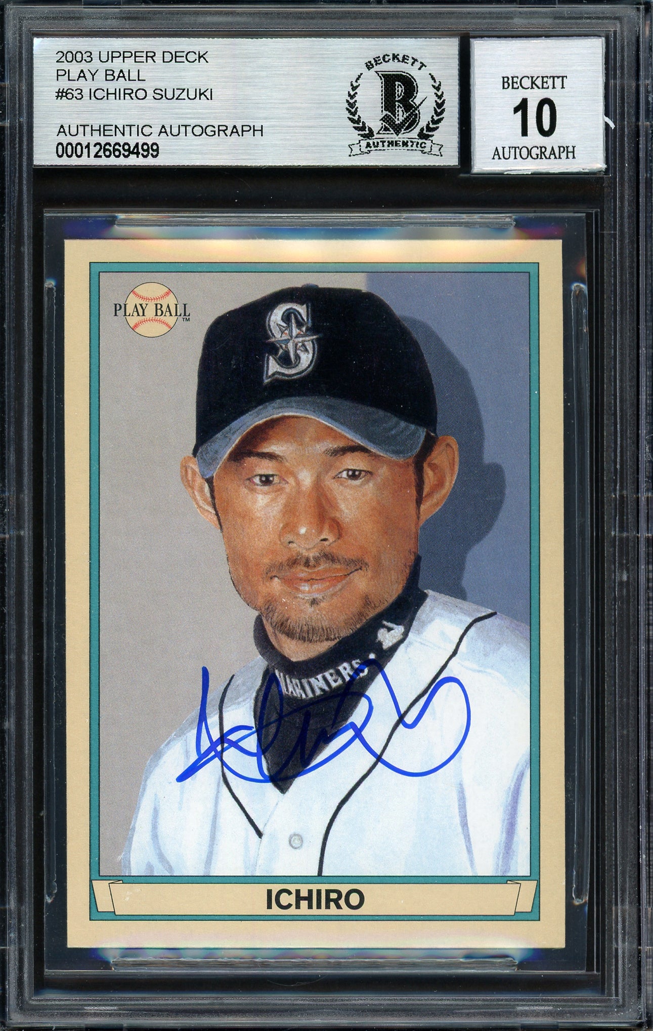 Ichiro Suzuki Autographed 2003 Upper Deck Play Ball Card #63 Seattle Mariners Auto Grade 10 Beckett BAS Stock #189829