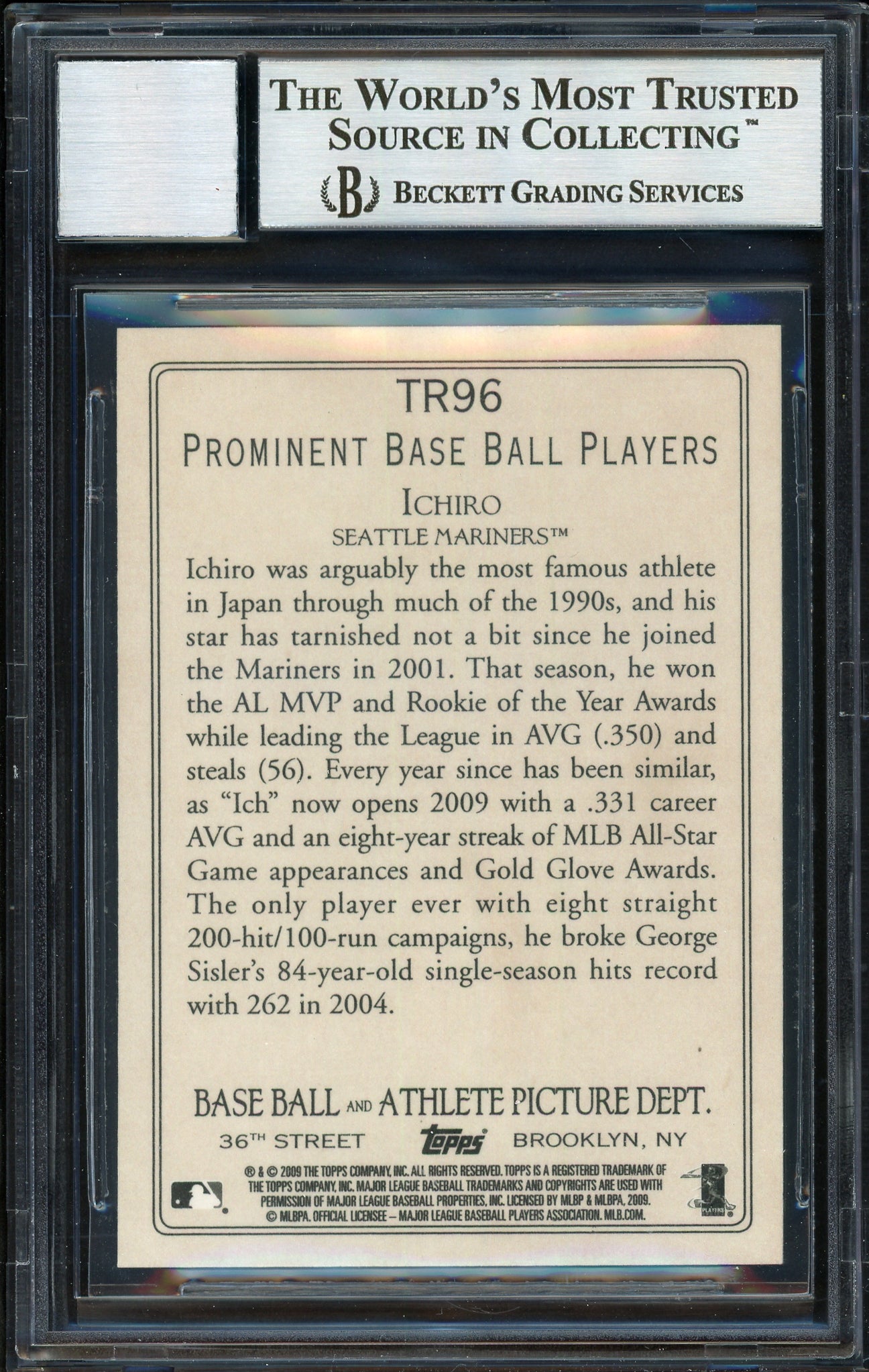 Ichiro Suzuki Autographed 2009 Topps Turkey Red Card #TR96 Seattle Mariners Auto Grade 10 Beckett BAS Stock #189862