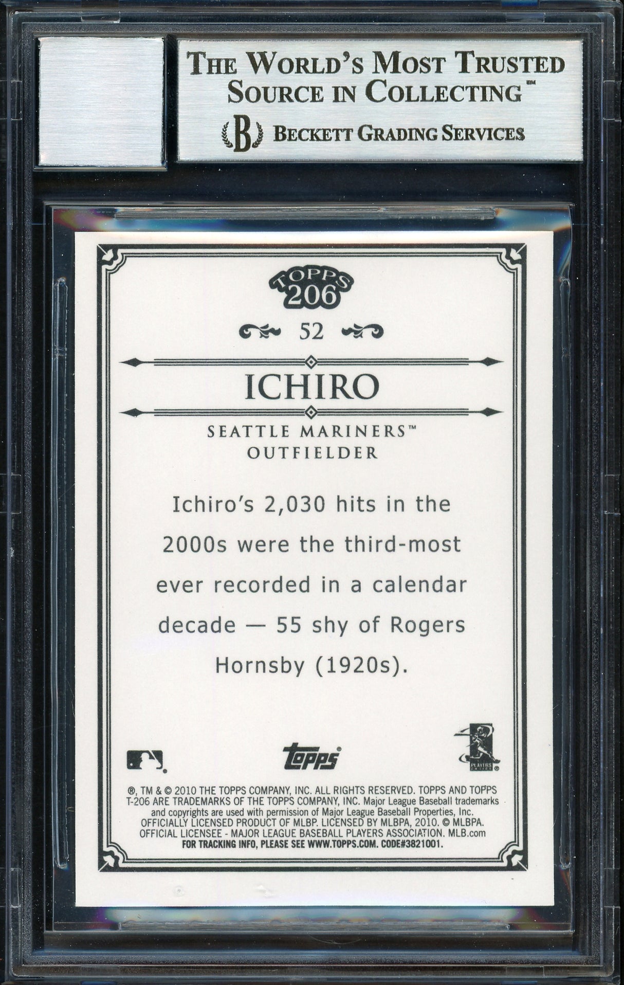 Ichiro Suzuki Autographed 2010 Topps 206 Bronze Card #52 Seattle Mariners Auto Grade 10 Beckett BAS #12669752