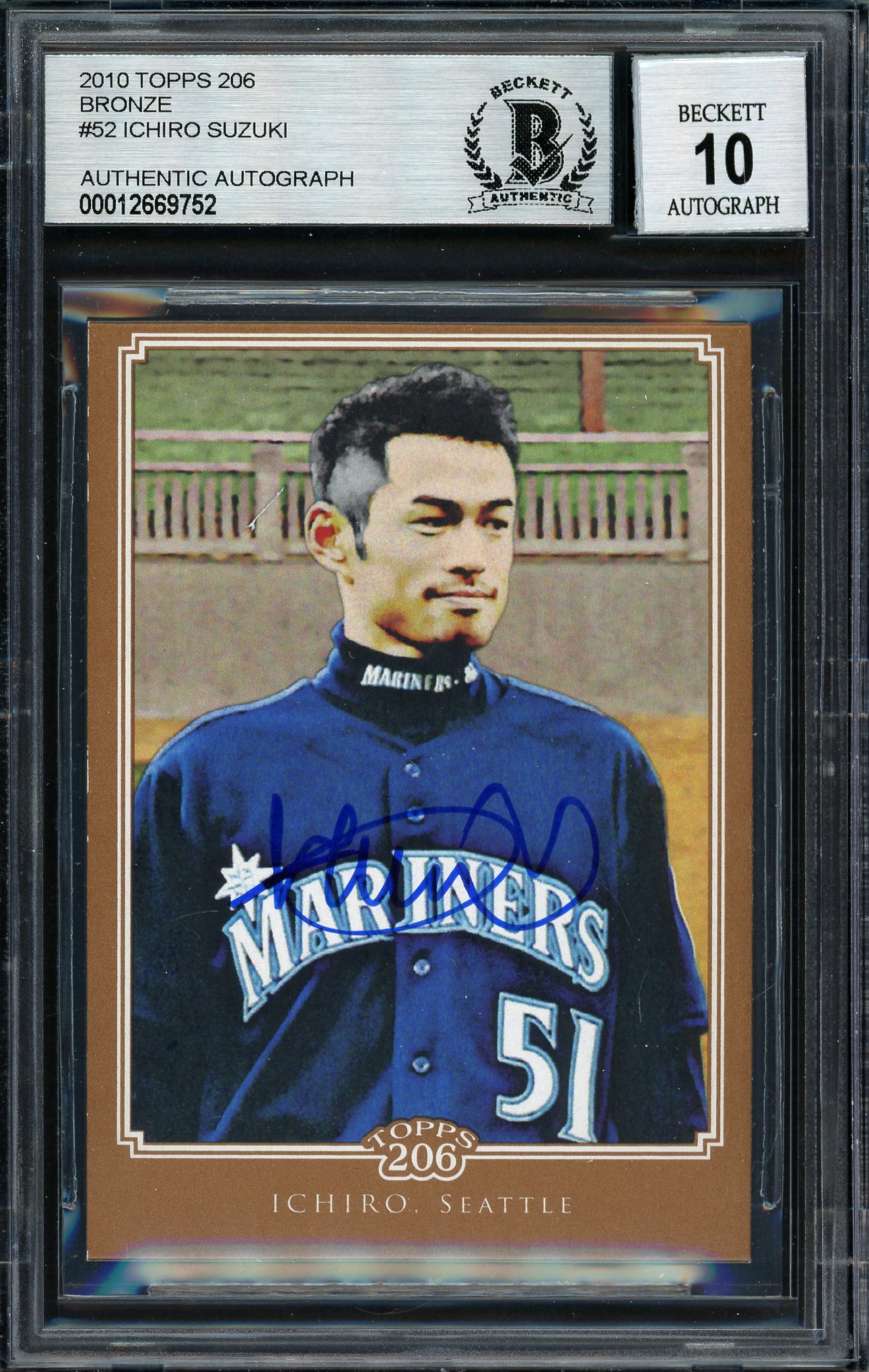 Ichiro Suzuki Autographed 2010 Topps 206 Bronze Card #52 Seattle Mariners Auto Grade 10 Beckett BAS #12669752