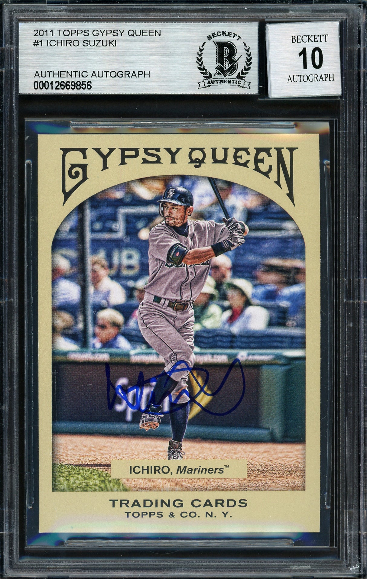 Ichiro Suzuki Autographed 2011 Topps Gypsy Queen Card #1 Seattle Mariners Auto Grade 10 Beckett BAS #12669856