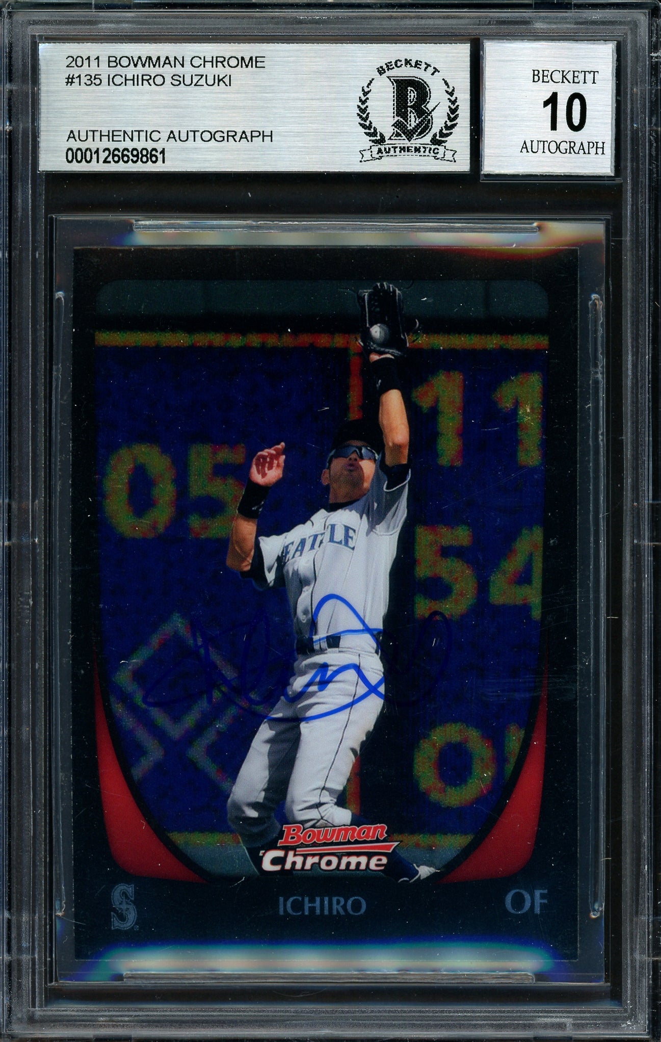 Ichiro Suzuki Autographed 2011 Bowman Chrome Card #135 Seattle Mariners Auto Grade 10 Beckett BAS #12669861