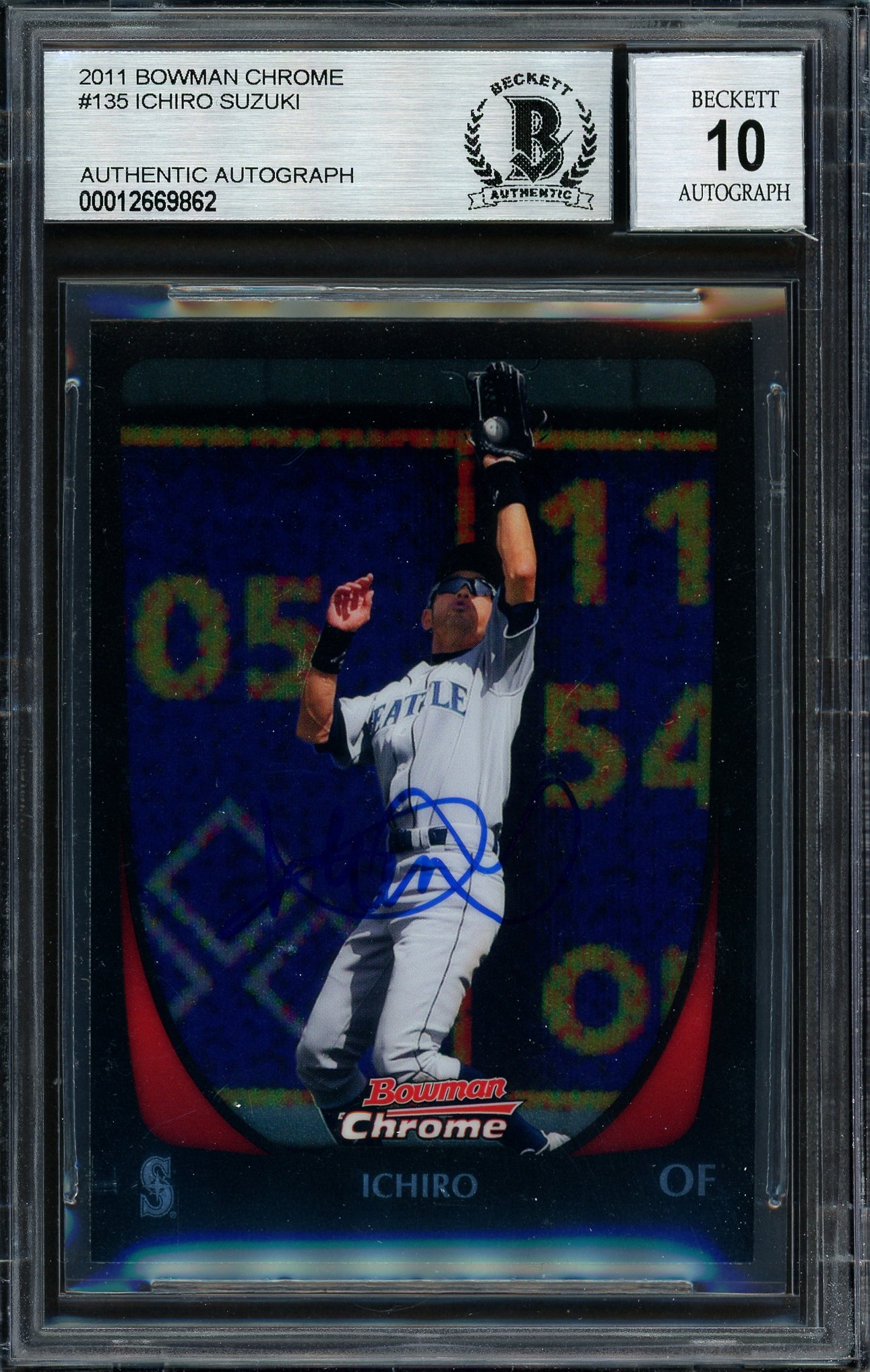 Ichiro Suzuki Autographed 2011 Bowman Chrome Card #135 Seattle Mariners Auto Grade 10 Beckett BAS #12669862