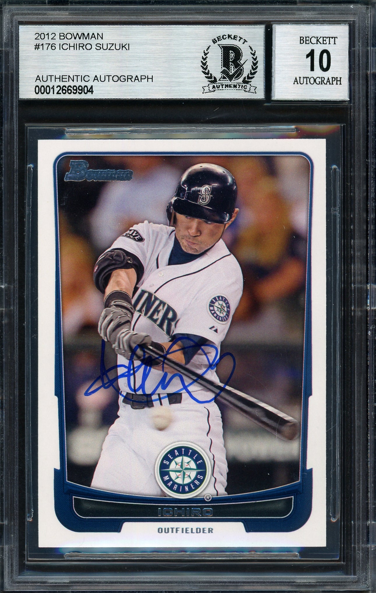 Ichiro Suzuki Autographed 2012 Bowman Card #176 Seattle Mariners Auto Grade 10 Beckett BAS #12669904