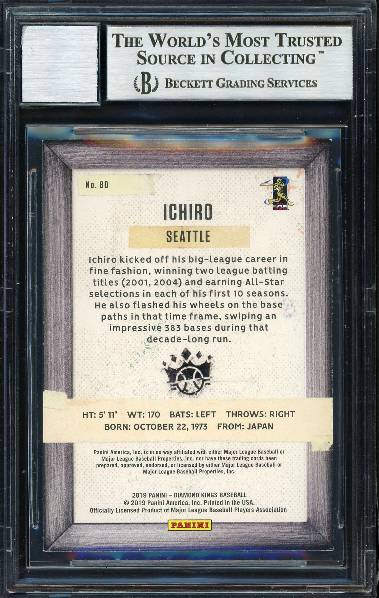 Ichiro Suzuki Autographed 2019 Panini Donruss Diamond kings Card #80 Seattle Mariners Auto Grade 10 Beckett BAS #12670137