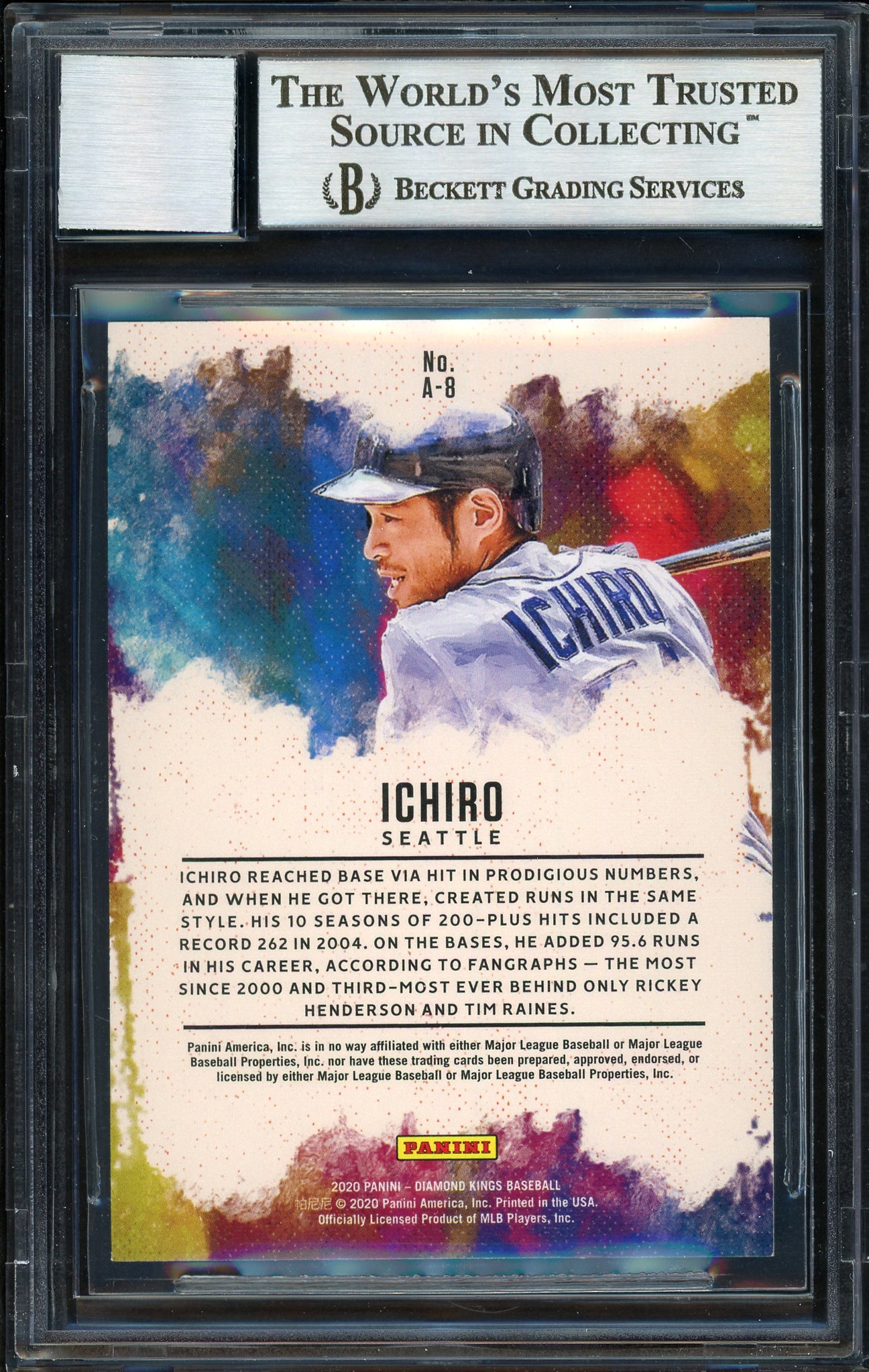 Ichiro Suzuki Autographed 2020 Panini Diamond Kings Aficionado Card #A-8 Seattle Mariners Auto Grade 10 Beckett BAS Stock #189972