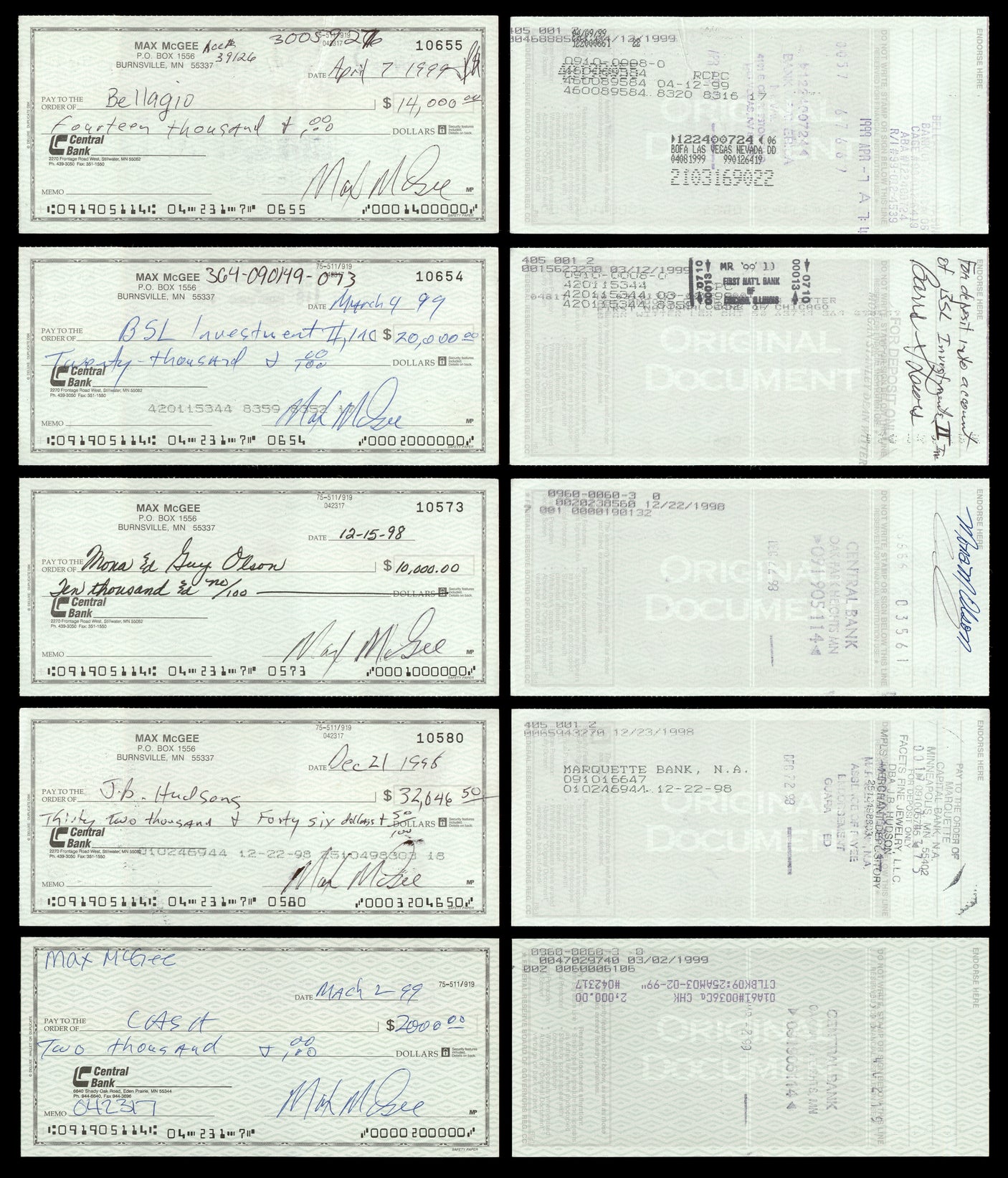 Max McGee Autographed 2.75x6 Check Green Bay Packers Lot of 50 SKU #174046