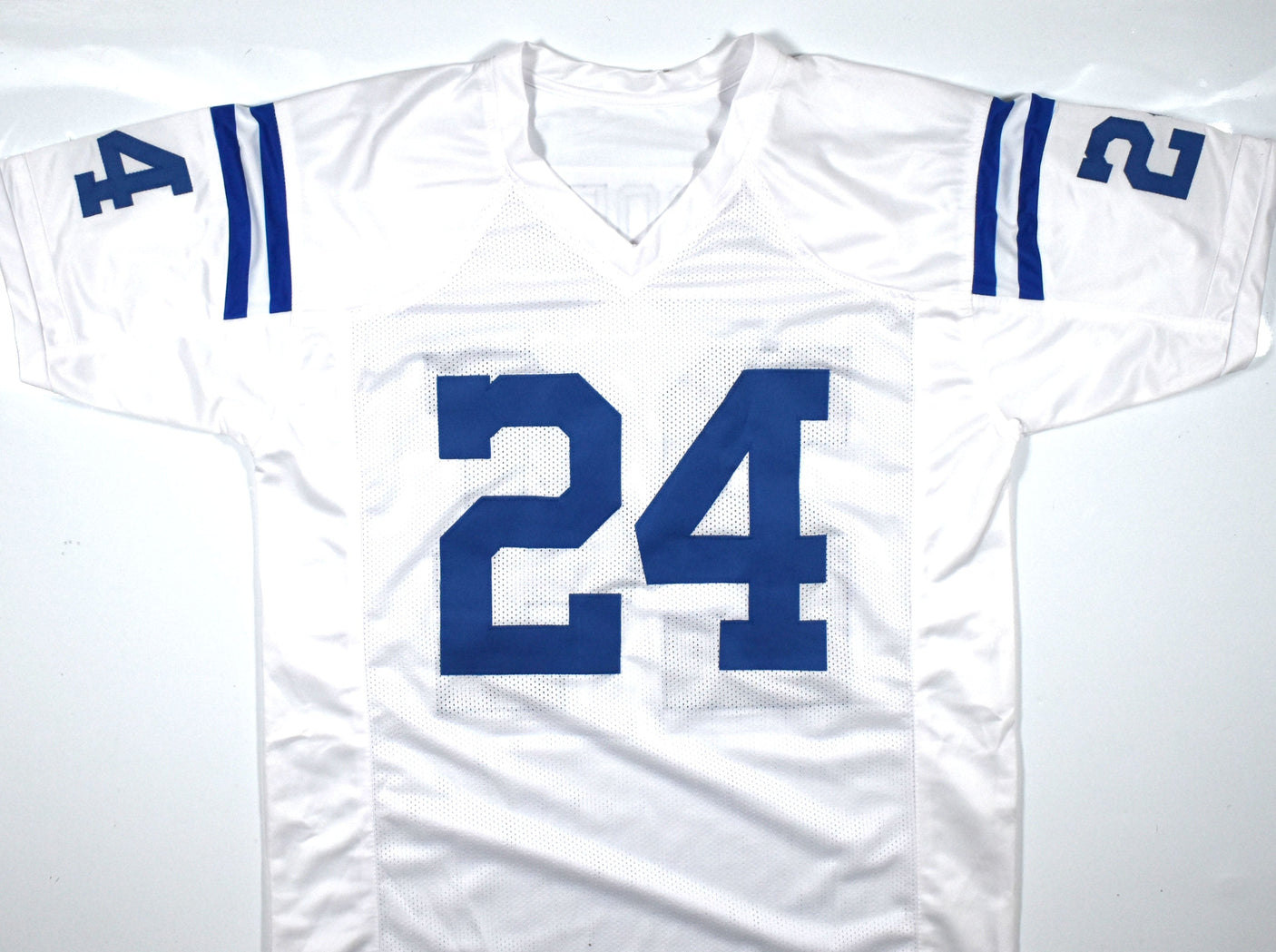 Lenny Moore Autographed White Pro Style Jersey w/ HOF - Prova *Silver