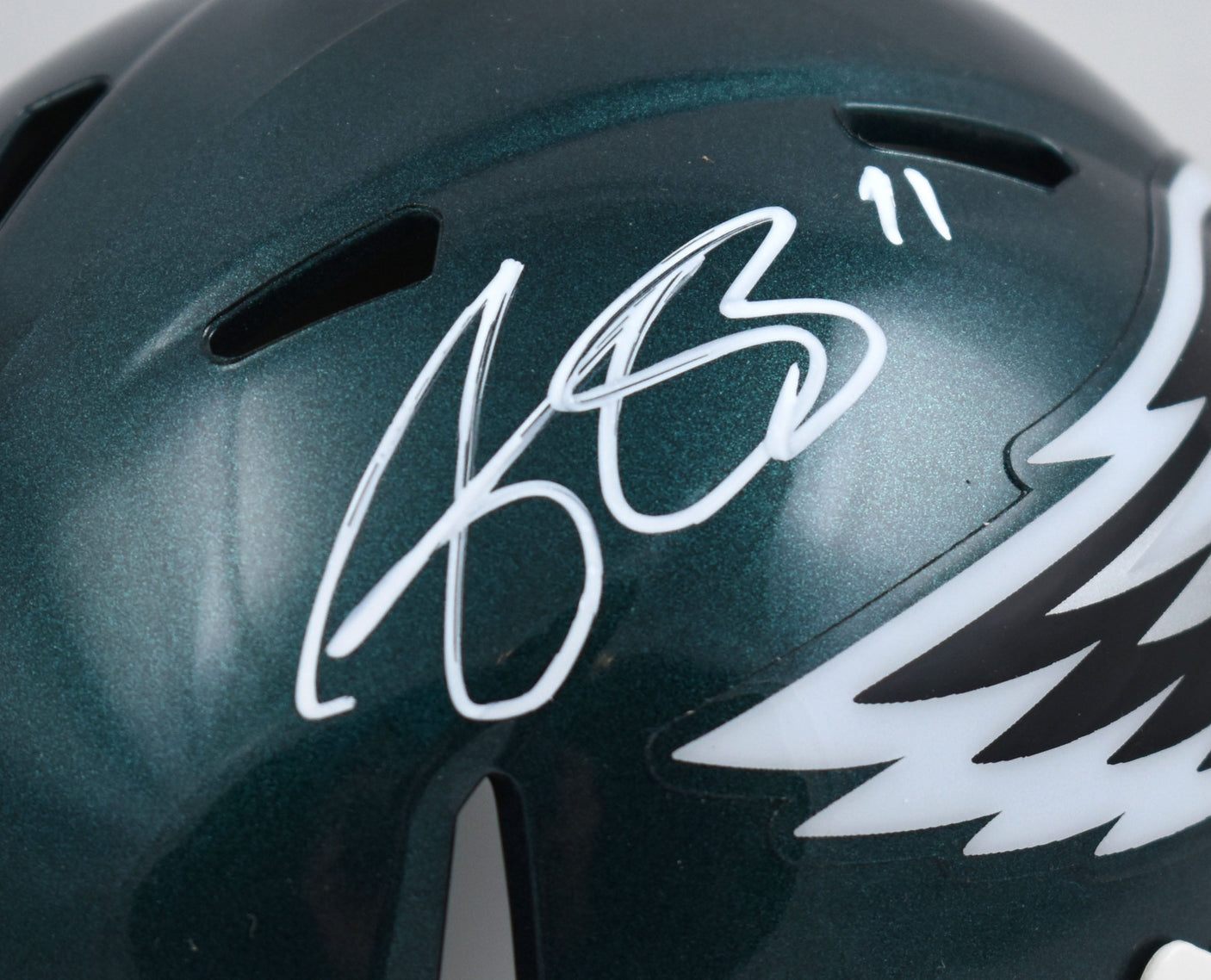 AJ Brown Signed Philadelphia Eagles Speed Mini Helmet-Beckett W Holo *White thin