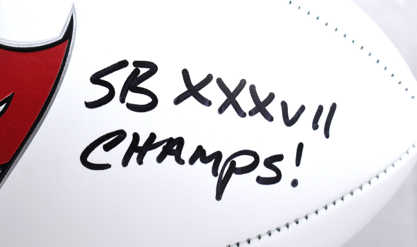 Mike Alstott Autographed Buccaneers Logo Football w/ SB Champs - Beckett W Holo