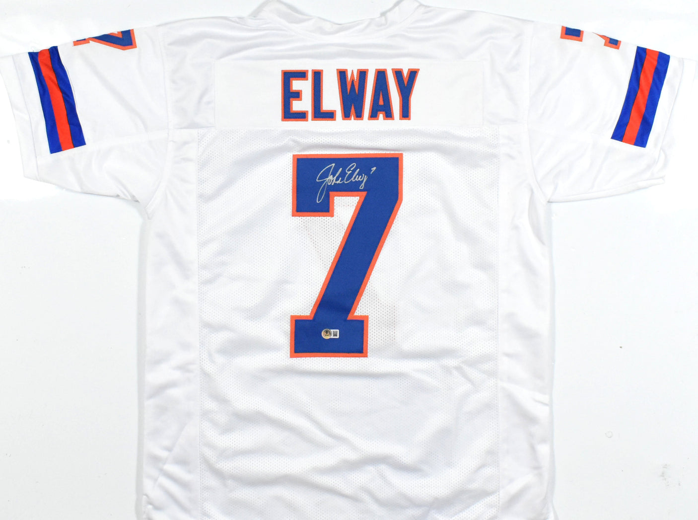John Elway Autographed White Pro Style Jersey - Beckett W Hologram *Silver