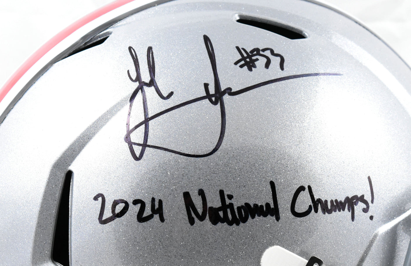 Jack Sawyer Autographed Ohio St. F/S Speed Helmet 24 Natl Champs- Beckett W Holo