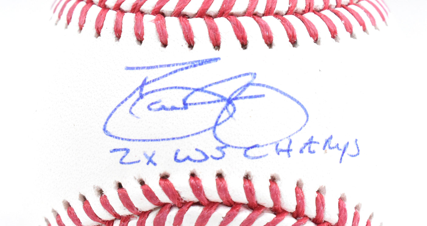 David Justice Autographed Rawlings OML Baseball 2x WS Champs- Beckett W Hologram