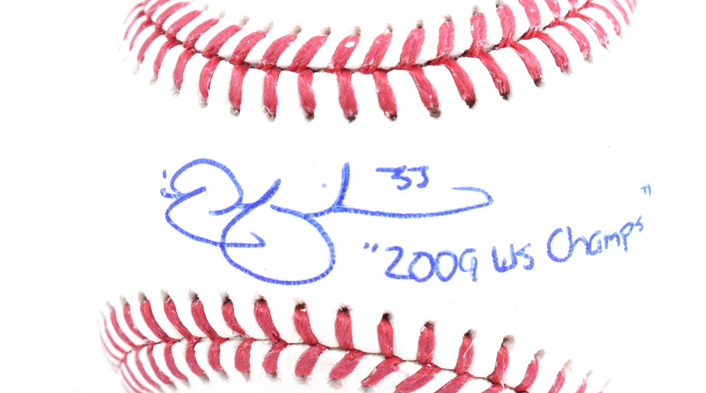 Nick Swisher Autographed Rawlings OML Baseball 2009 WS Champs - Beckett W Holo