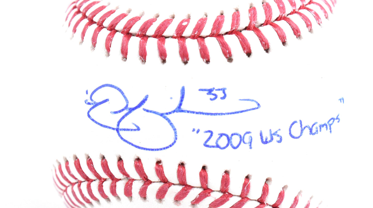 Nick Swisher Autographed Rawlings OML Baseball 2009 WS Champs - Beckett W Holo