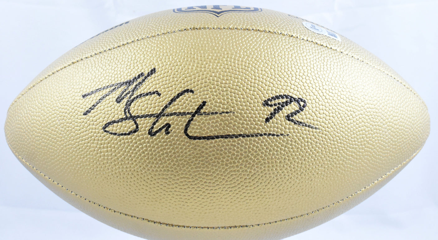 Michael Strahan Autographed Giants Replica Gold Duke Football Beckett W Hologram