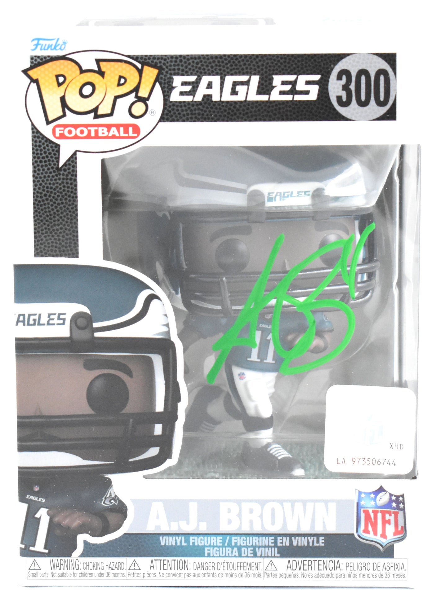 AJ Brown Autographed Philadelphia Eagles Funko Pop #300 - Beckett W Holo *Green