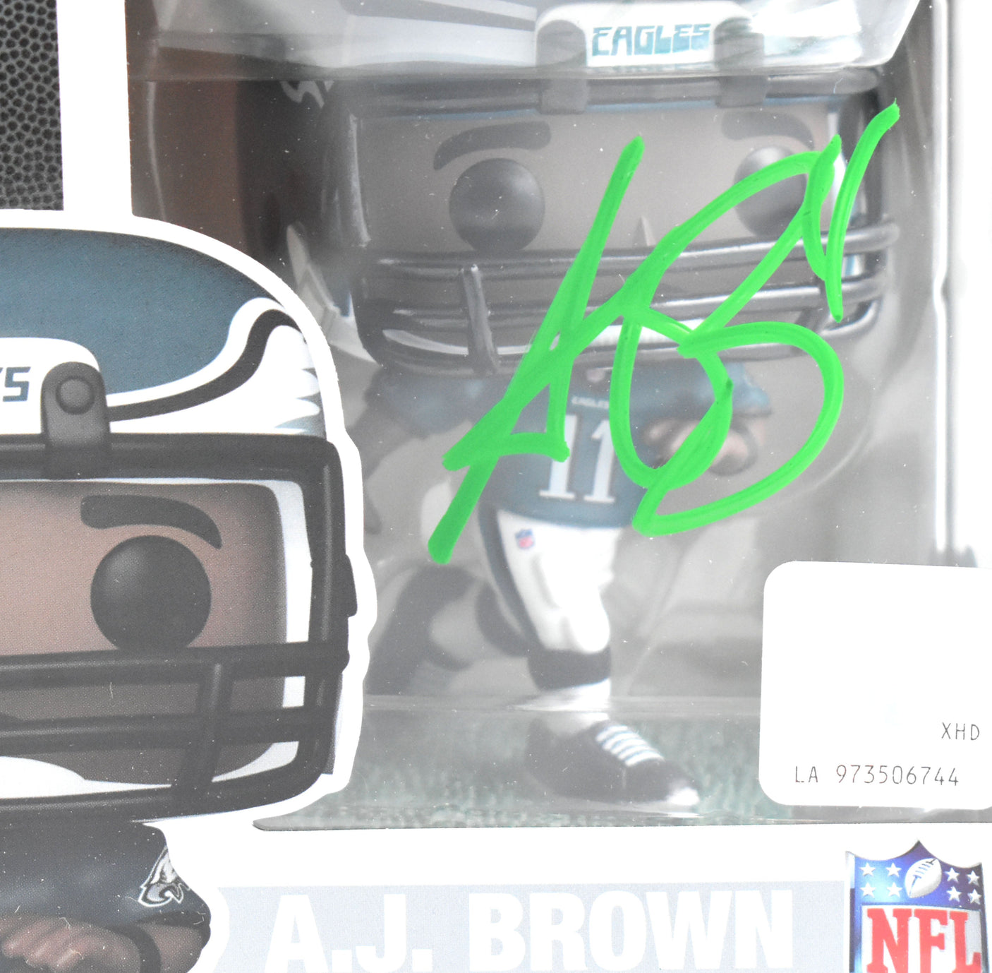 AJ Brown Autographed Philadelphia Eagles Funko Pop #300 - Beckett W Holo *Green