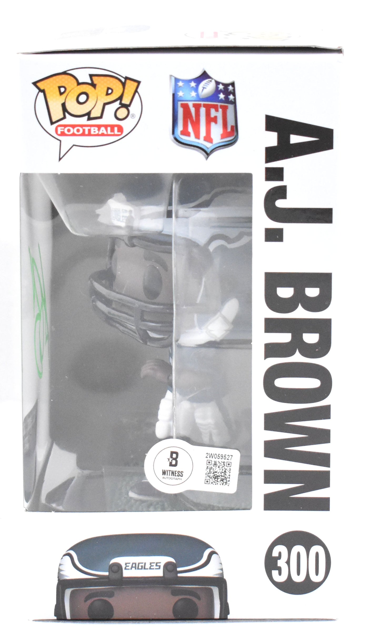 AJ Brown Autographed Philadelphia Eagles Funko Pop #300 - Beckett W Holo *Green